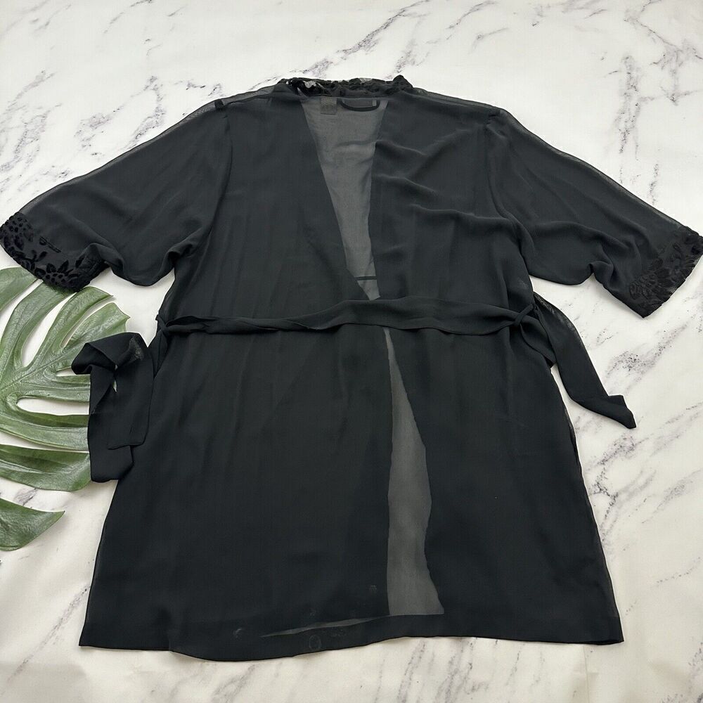 Cacique Womens Vintage Negligee Slip Robe Set Plus Size S Black Sheer Floral - Picture 13 of 16